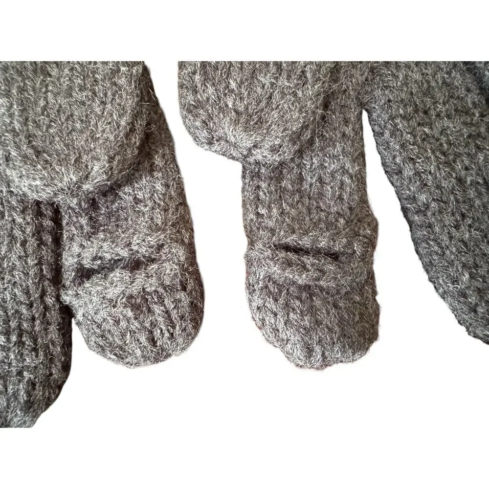 Calvin Klein Knit Gloves Womens Gray Black Textured Cuff Winter Snow Weather NWT